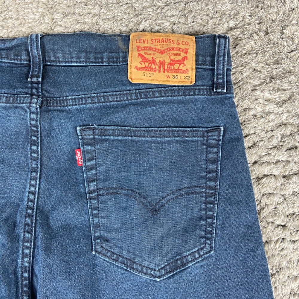 Levi's‎ 511 Jeans Mens 36x32 Blue Denim Slim Fit Dark Wash Cotton Blend Stretch